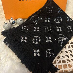 Louis  Vuitton Logomania Shine Scarf In Black and Silver with Box!